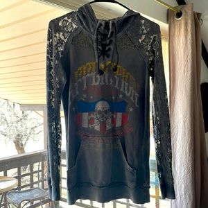 Small Affliction cute lace detail long sleeve hooded top